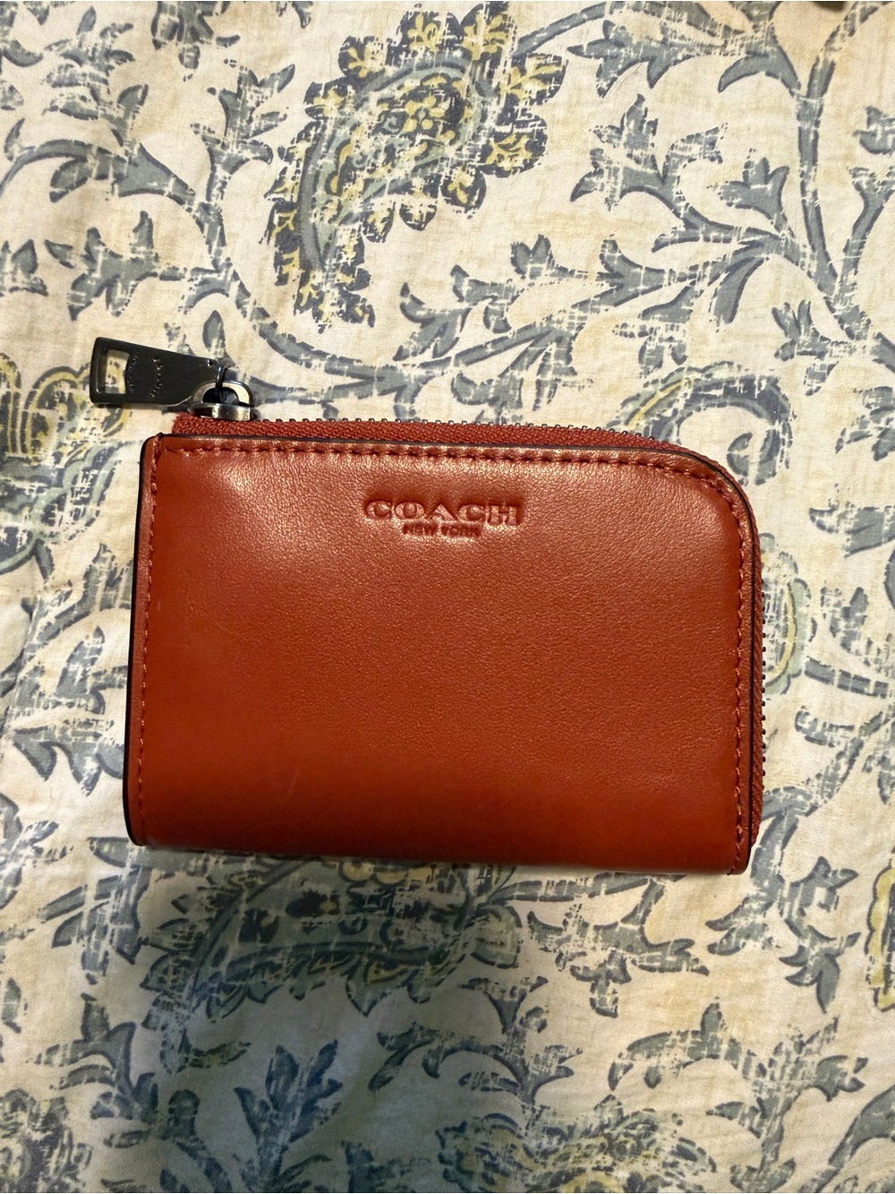 COACH Small Zip Card Case Wallet in Burnt Orange Leather